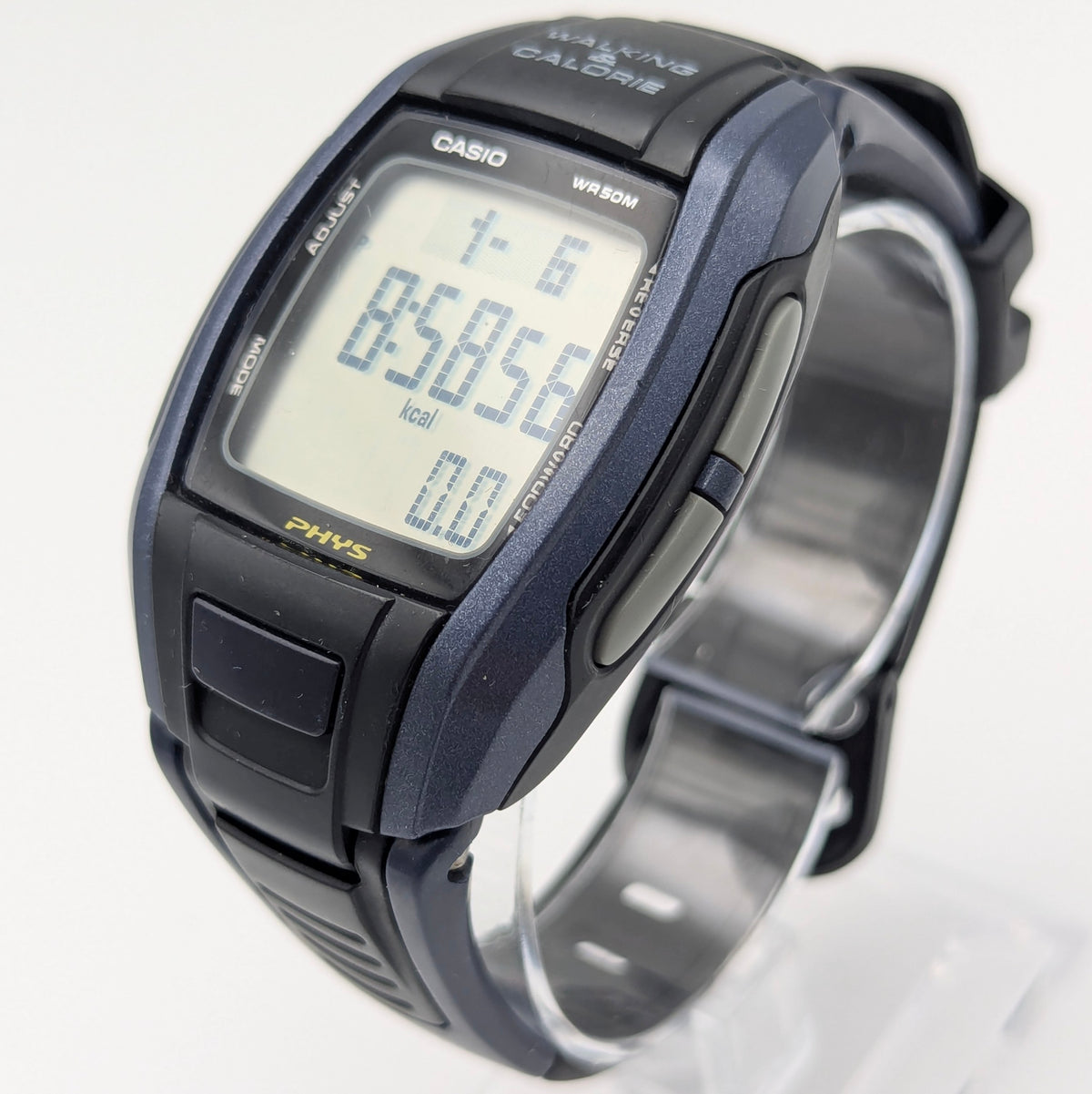 Casio Phys STP-100 Pedometer Watch — Navy/Black, Walking Calorie Counter, Sold Naked - Bezel & Hide