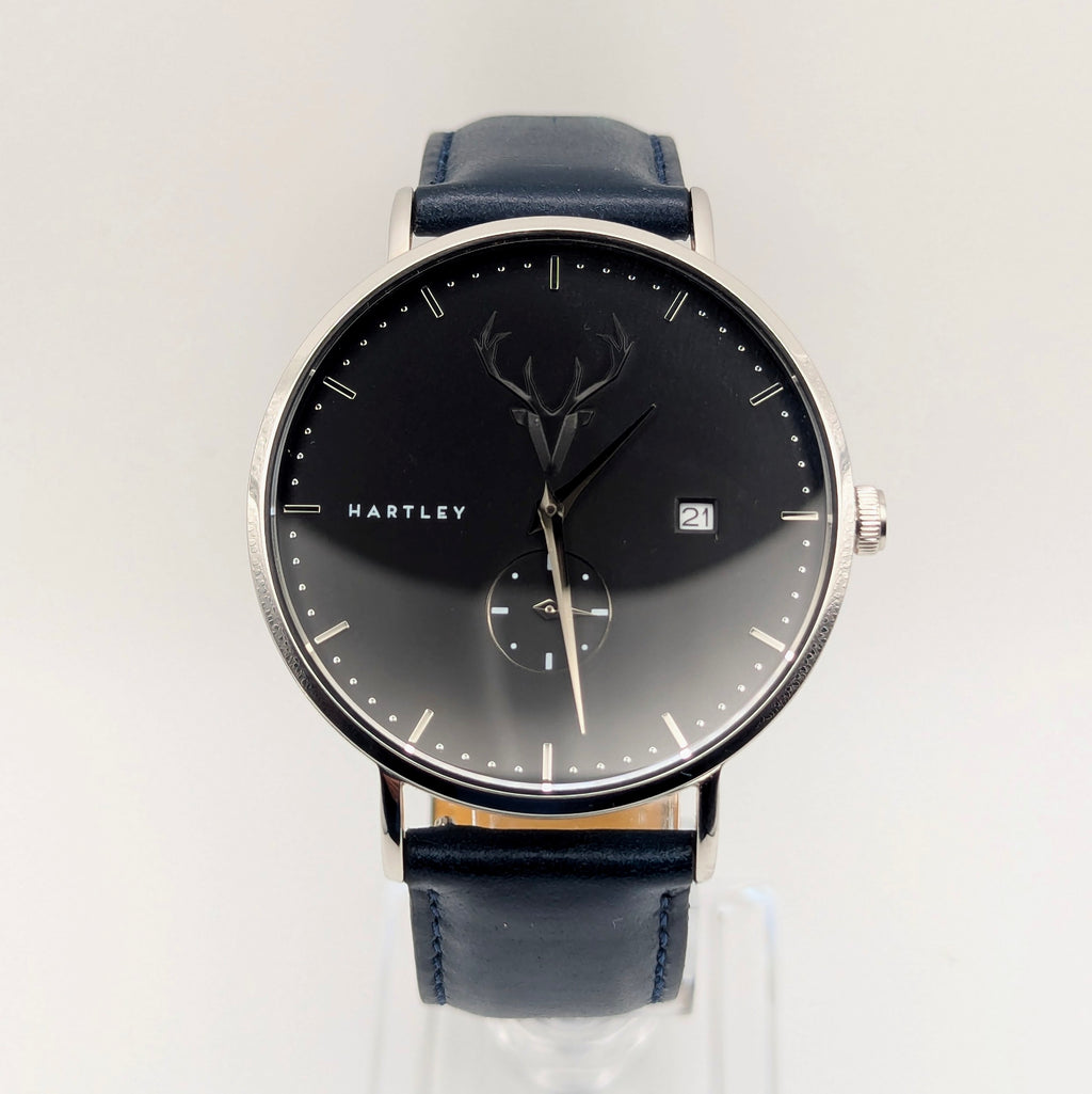Hartley Stag Charcoal Dial Quartz Men's Watch — Sapphire Crystal, Navy Strap, Boxed - Bezel & Hide