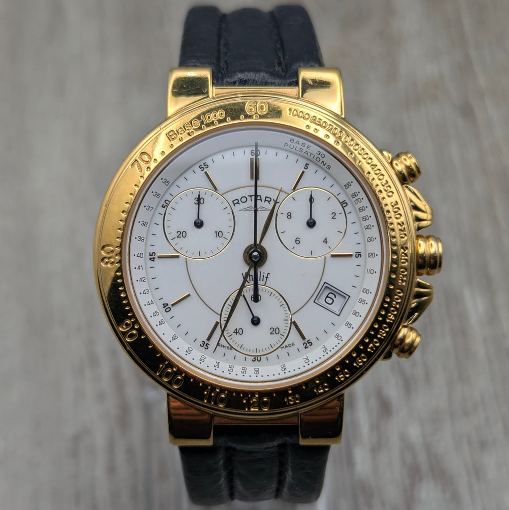 Rotary Kalif Chronograph – Gold Plated. Pre-Owned - Bezel & Hide
