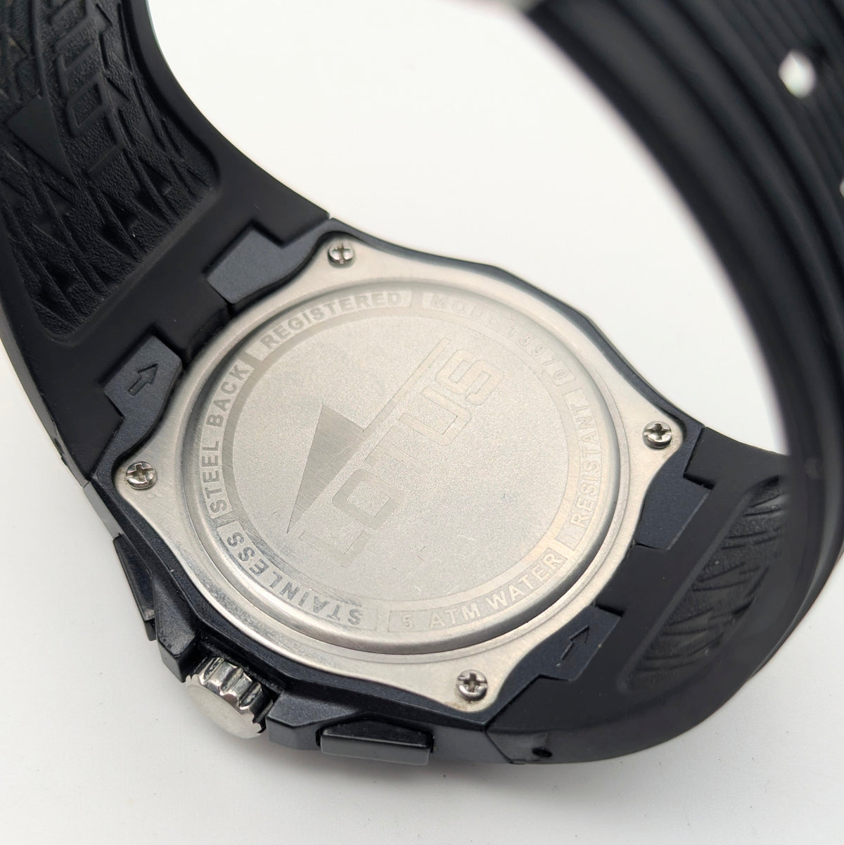 Lotus Chronograph Men's Quartz Watch — Black PVD, Silver Dial, Ref 15679, Sold Naked - Bezel & Hide