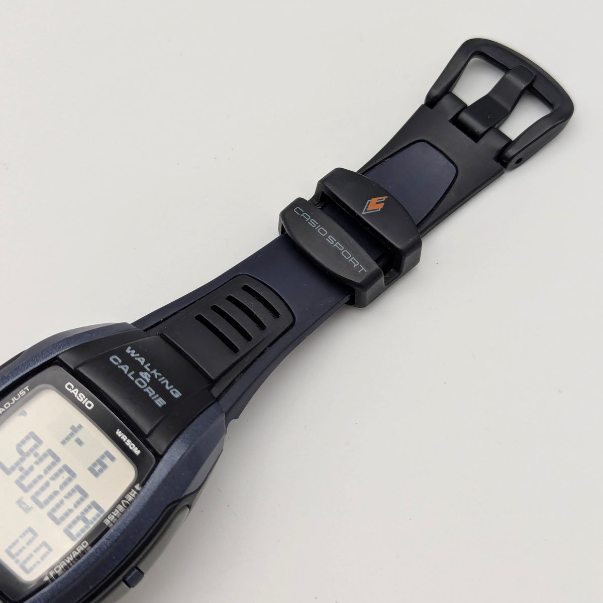 Casio Phys STP-100 Pedometer Watch — Navy/Black, Walking Calorie Counter, Sold Naked - Bezel & Hide
