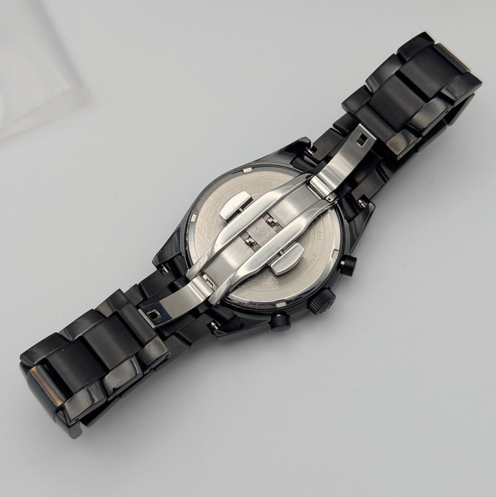 Holuns Men's Chronograph Watch — 51mm Black PVD, Grey Dial, Tachymeter, Boxed with Spare Links - Bezel & Hide