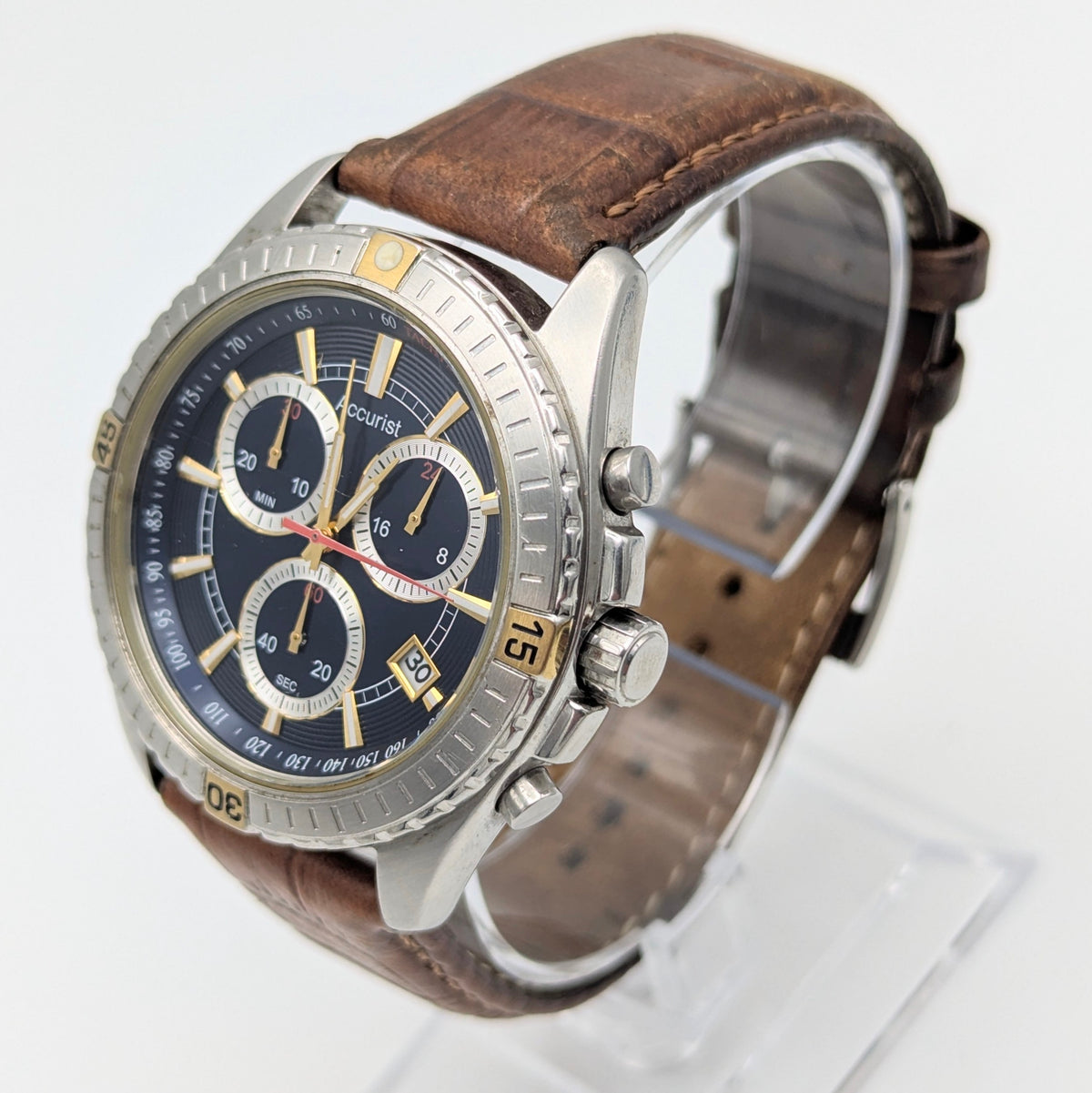 Accurist Quartz Chronograph Men's Watch — Two-Tone, Navy Dial, 42mm - Bezel & Hide