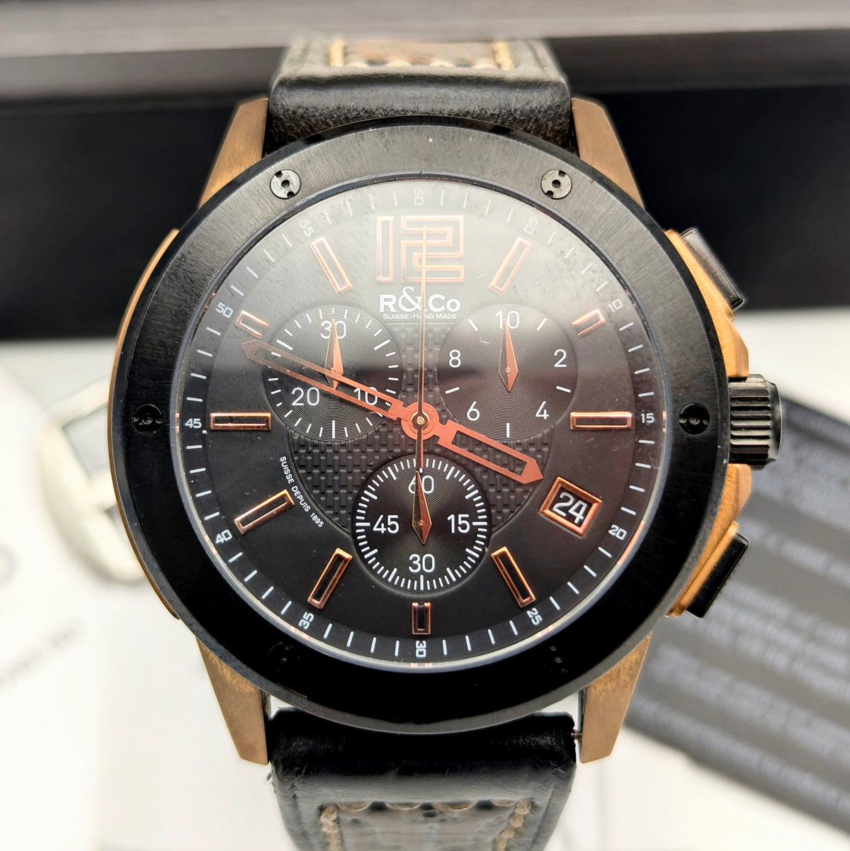 Rotary R&Co Suisse Chronograph — Bold Two-Tone Sports Chrono with Vintage Strap - Bezel & Hide