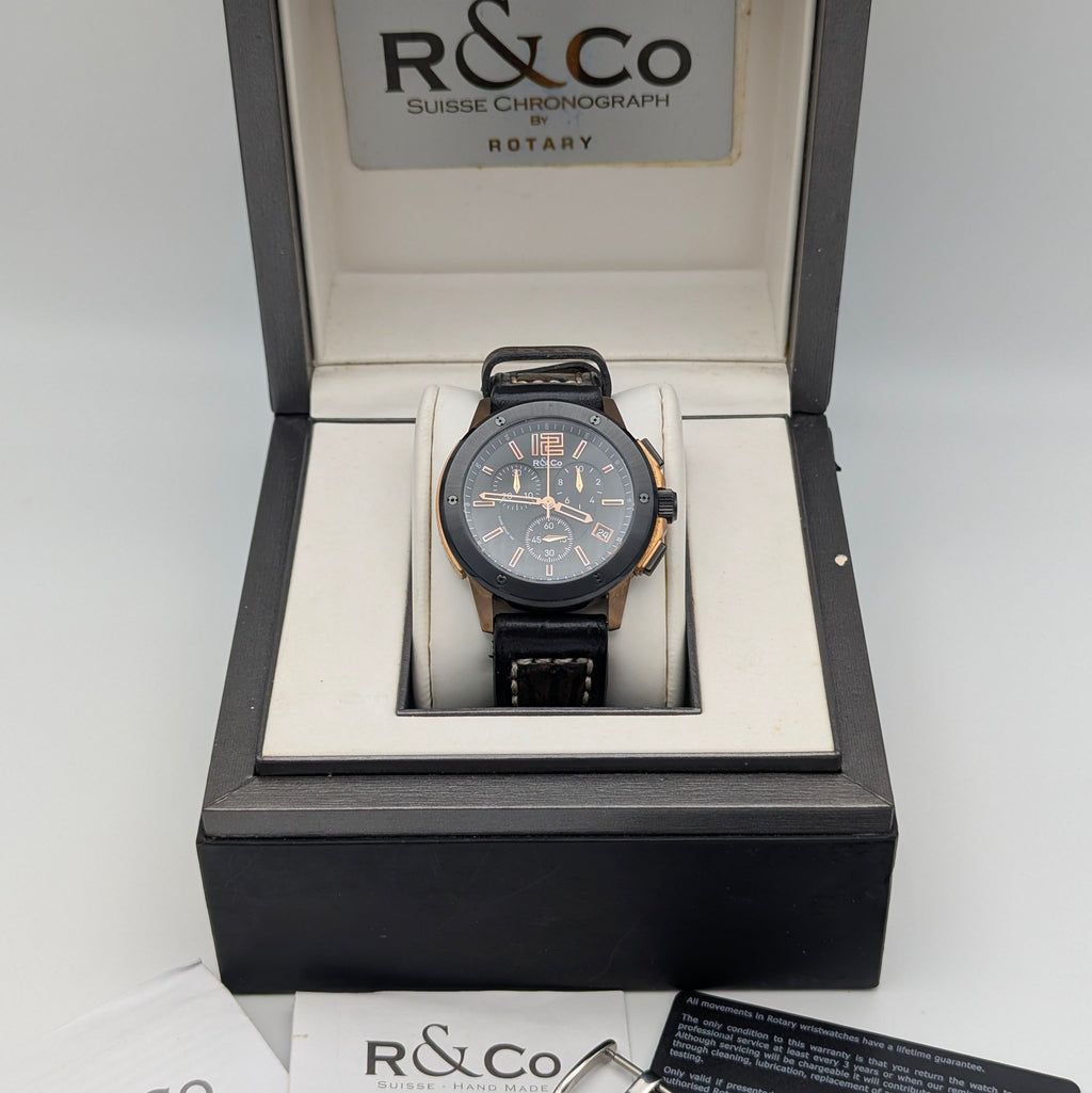 Rotary R&Co Suisse Chronograph — Bold Two-Tone Sports Chrono with Vintage Strap - Bezel & Hide