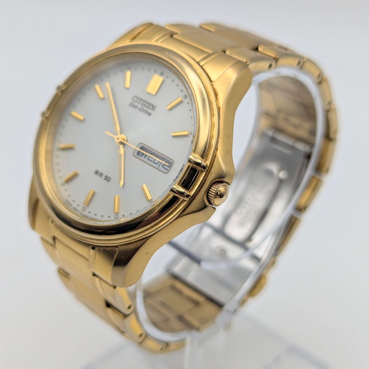 Citizen Eco-Drive Gold-Plated Day-Date Quartz Watch — White Dial, 35mm, Sold Naked - Bezel & Hide