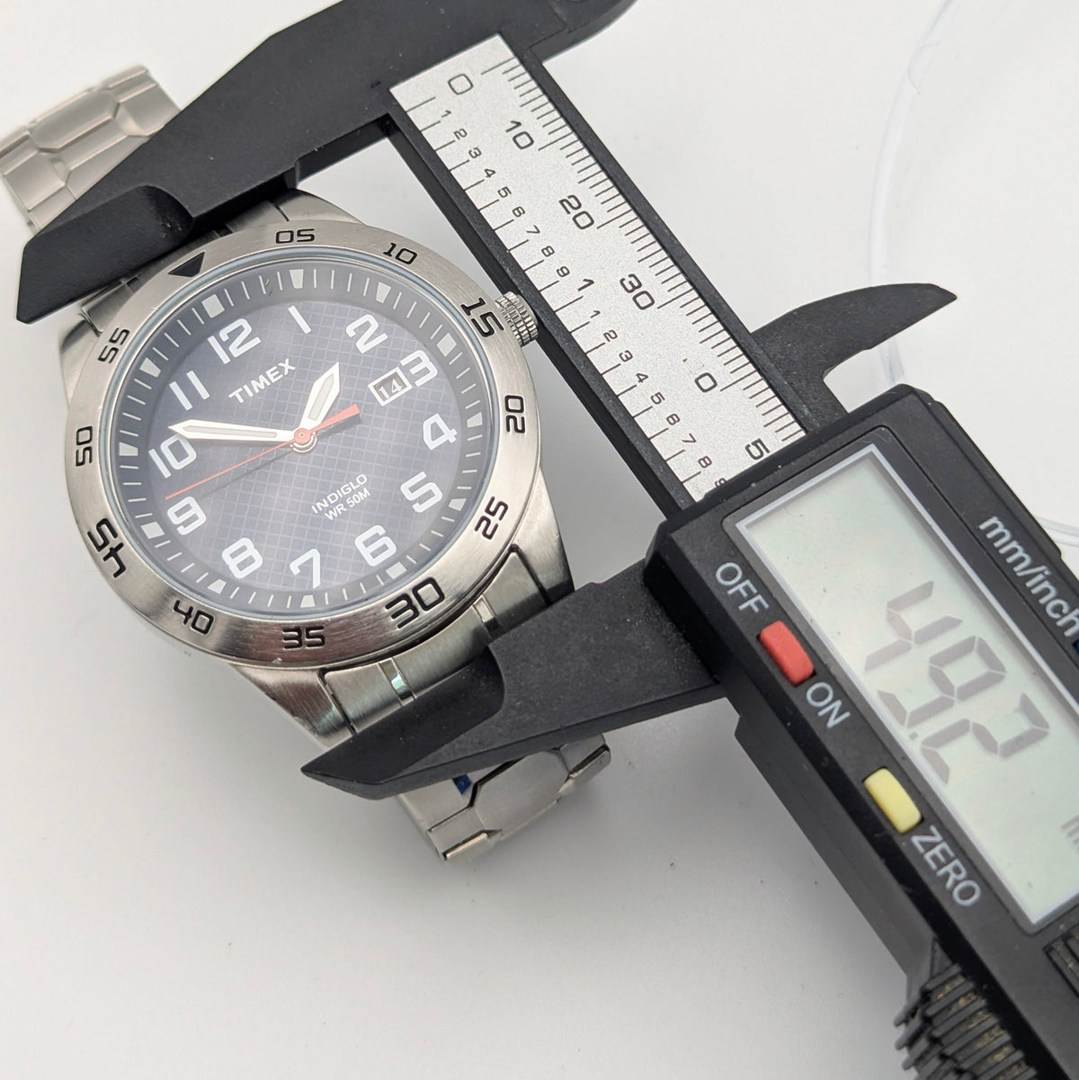 Timex Fieldstone Way Indiglo WR50M Sport Watch — Navy Dial, Expansion Bracelet, Date, Sold Naked - Bezel & Hide