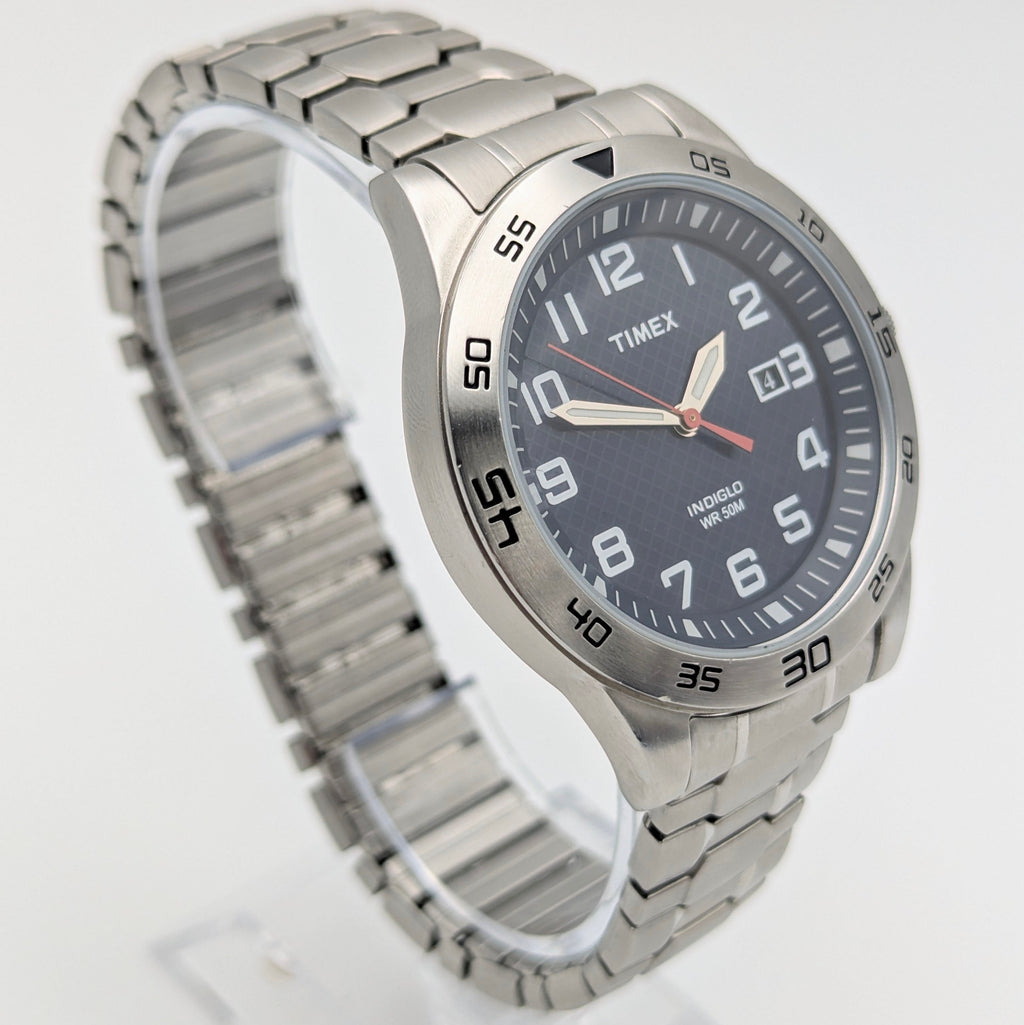 Timex Fieldstone Way Indiglo WR50M Sport Watch — Navy Dial, Expansion Bracelet, Date, Sold Naked - Bezel & Hide