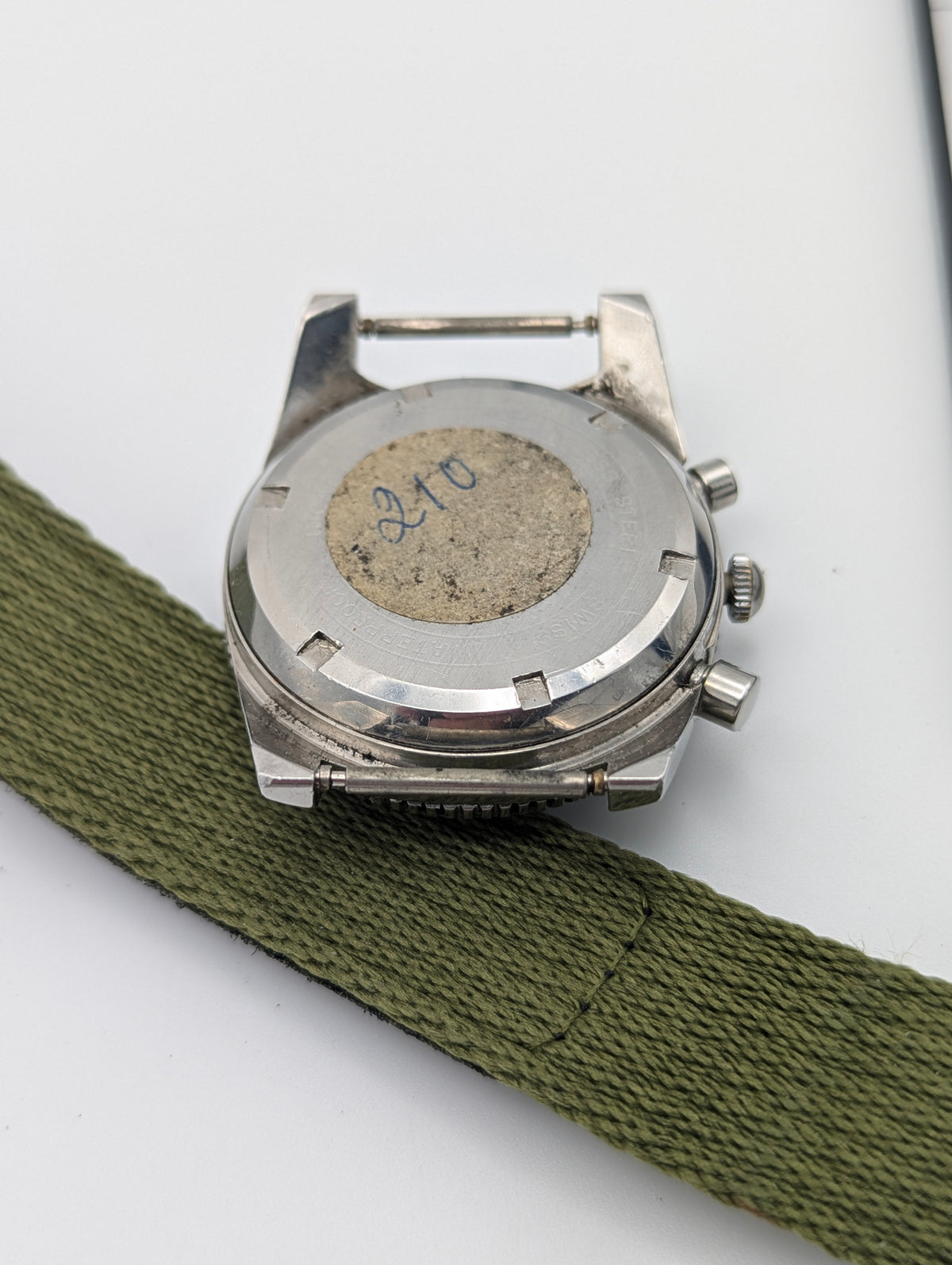 Lator Landeron Manual-Wind Chronograph | Black Dial & Olive Green Strap