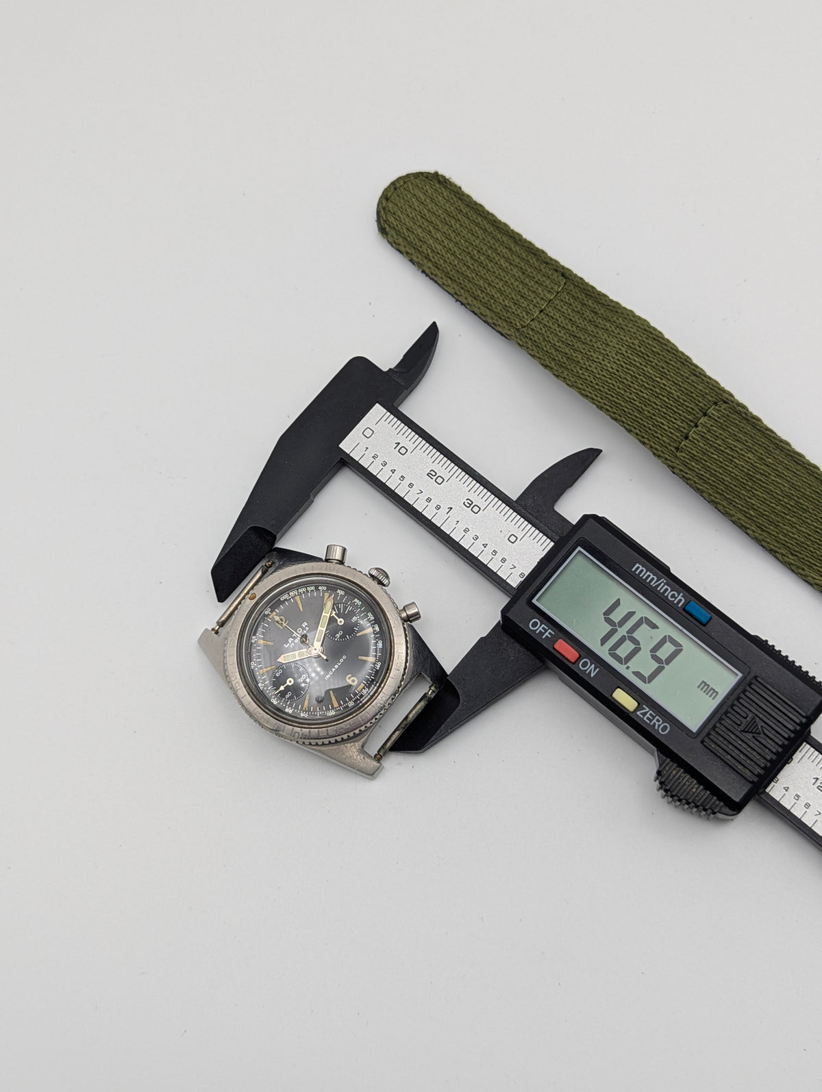 Lator Landeron Manual-Wind Chronograph | Black Dial & Olive Green Strap