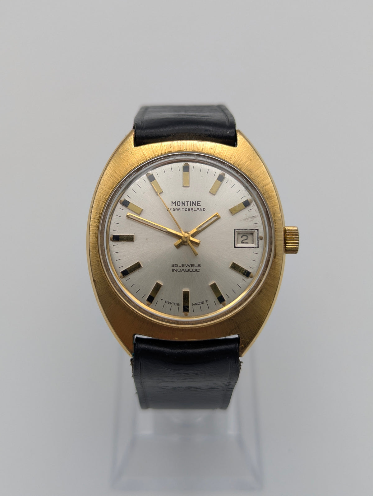 Montine of Switzerland Manual Wind Watch — 1970s Gold-Tone Elegance, Sold Naked - Bezel & Hide