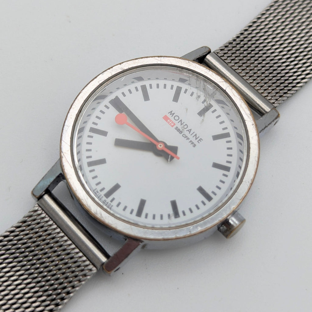 Mondaine SBB Ladies' Swiss Railway Watch — White Dial, Steel Mesh Bracelet, Sold Naked - Bezel & Hide