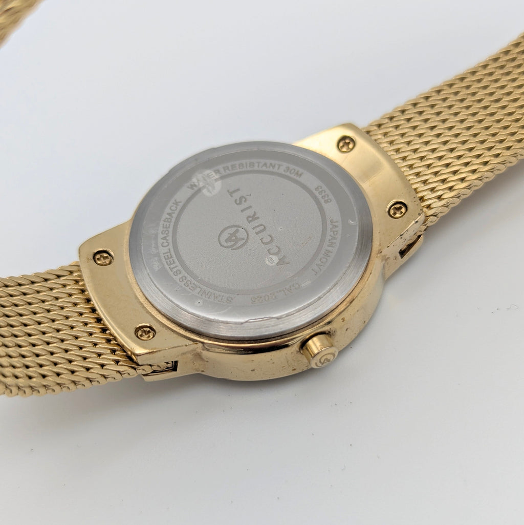 Accurist Ladies Gold-Tone Mesh Watch — Mother-of-Pearl Dial, Crystal-Set Lugs, Sold Naked - Bezel & Hide