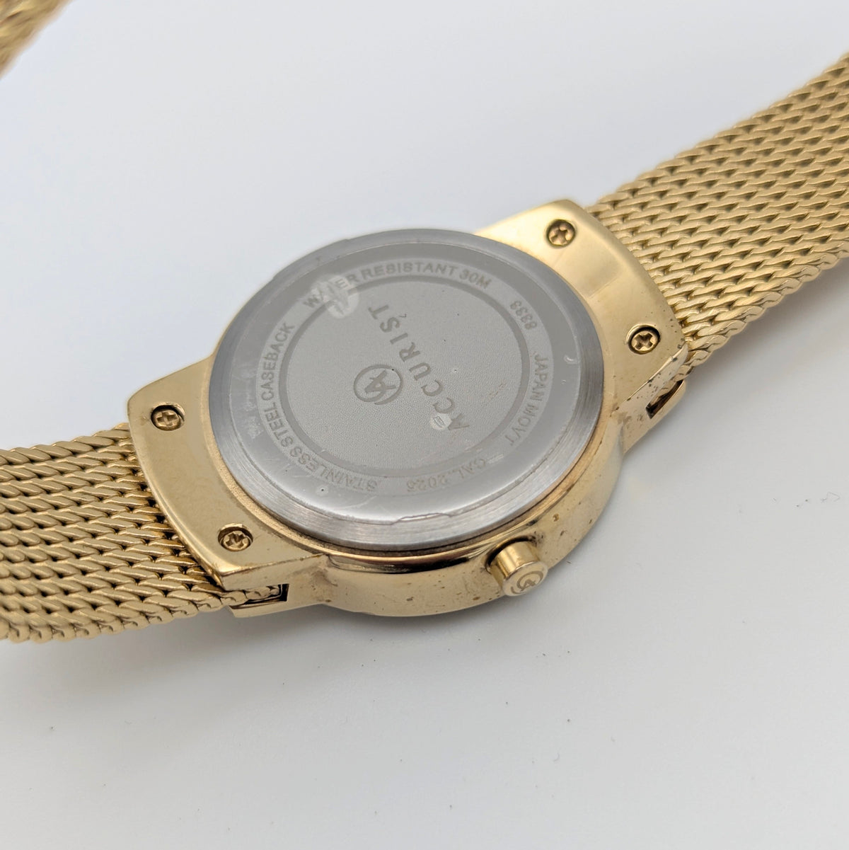 Accurist Ladies Gold-Tone Mesh Watch — Mother-of-Pearl Dial, Crystal-Set Lugs, Sold Naked - Bezel & Hide