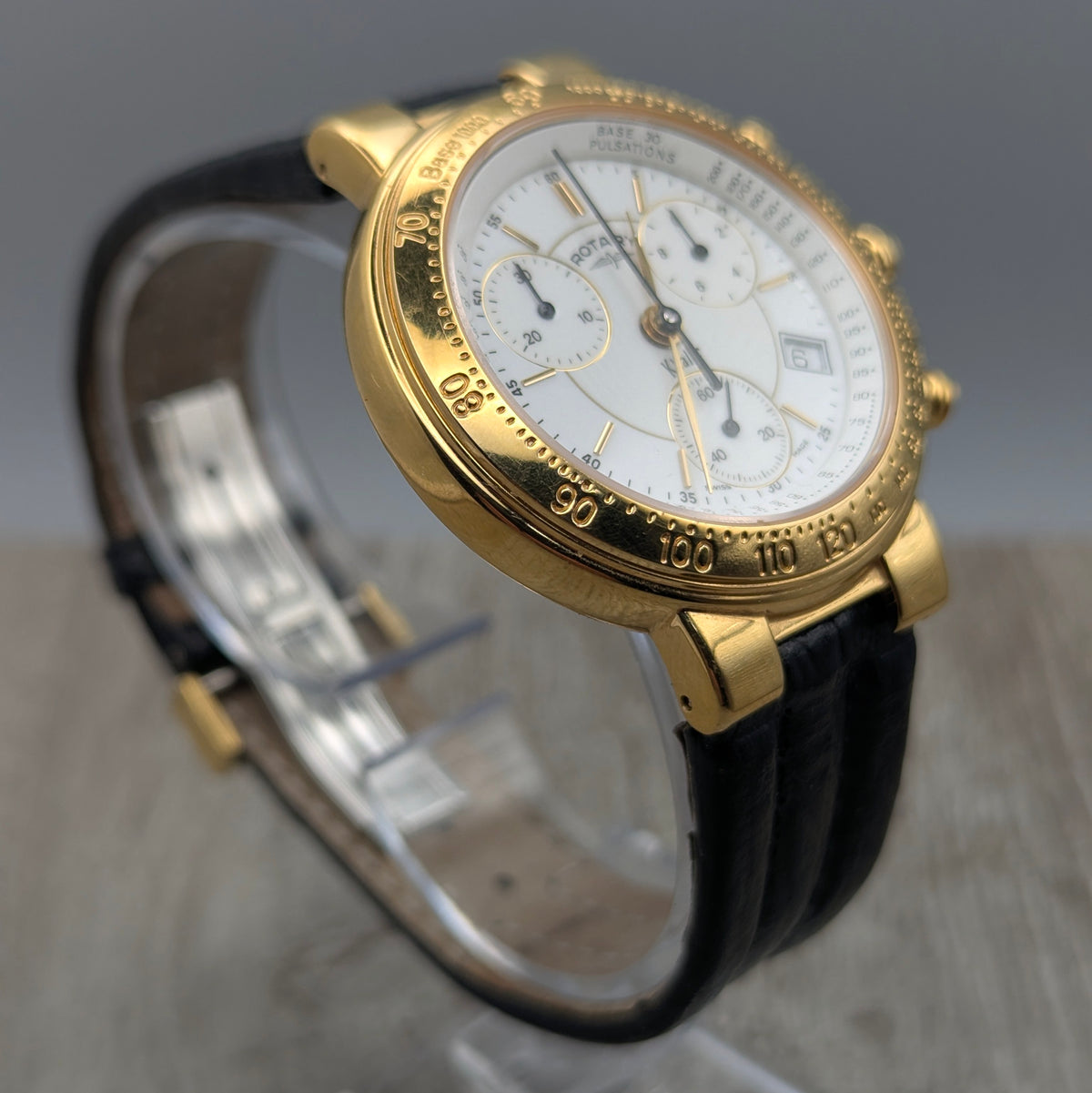Rotary Kalif Chronograph – Gold Plated. Pre-Owned - Bezel & Hide