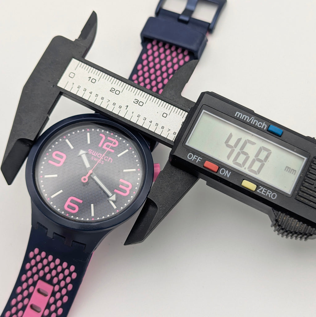 Swatch Big Bold Pinkindots SB05N400 — 47mm, Black Dial, Pink & Navy Strap, Sold Naked - Bezel & Hide