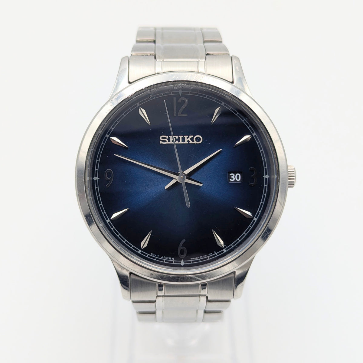Seiko 7N42 Blue Sunburst Dial Men's Watch — Sold Naked - Bezel & Hide