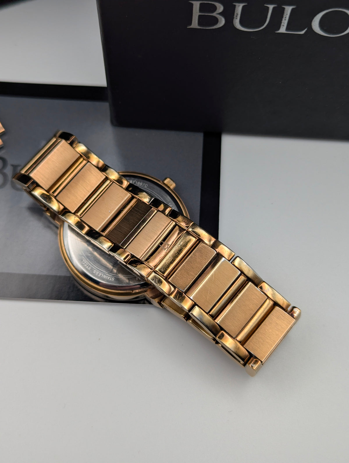 Bulova 97L127 Women's Pink Sunburst Dial Watch, Gold-Tone Bracelet, Boxed - Bezel & Hide