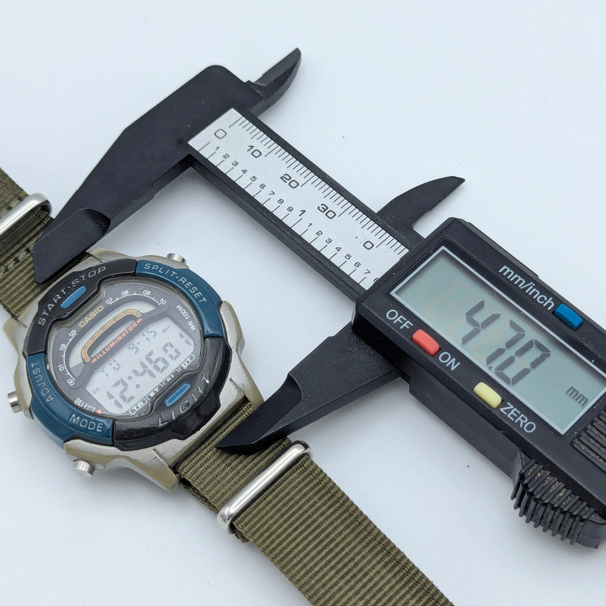Casio Illuminator W-86 Sports Watch — Olive G10 Strap, 100m WR, Sold Naked - Bezel & Hide