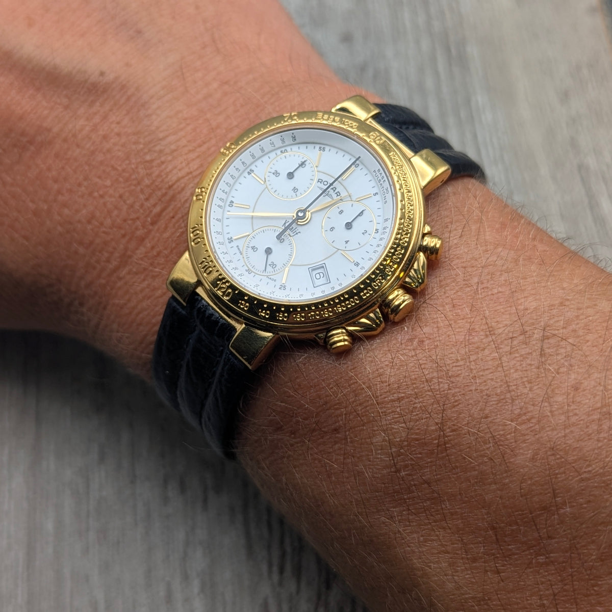 Rotary Kalif Chronograph – Gold Plated. Pre-Owned - Bezel & Hide