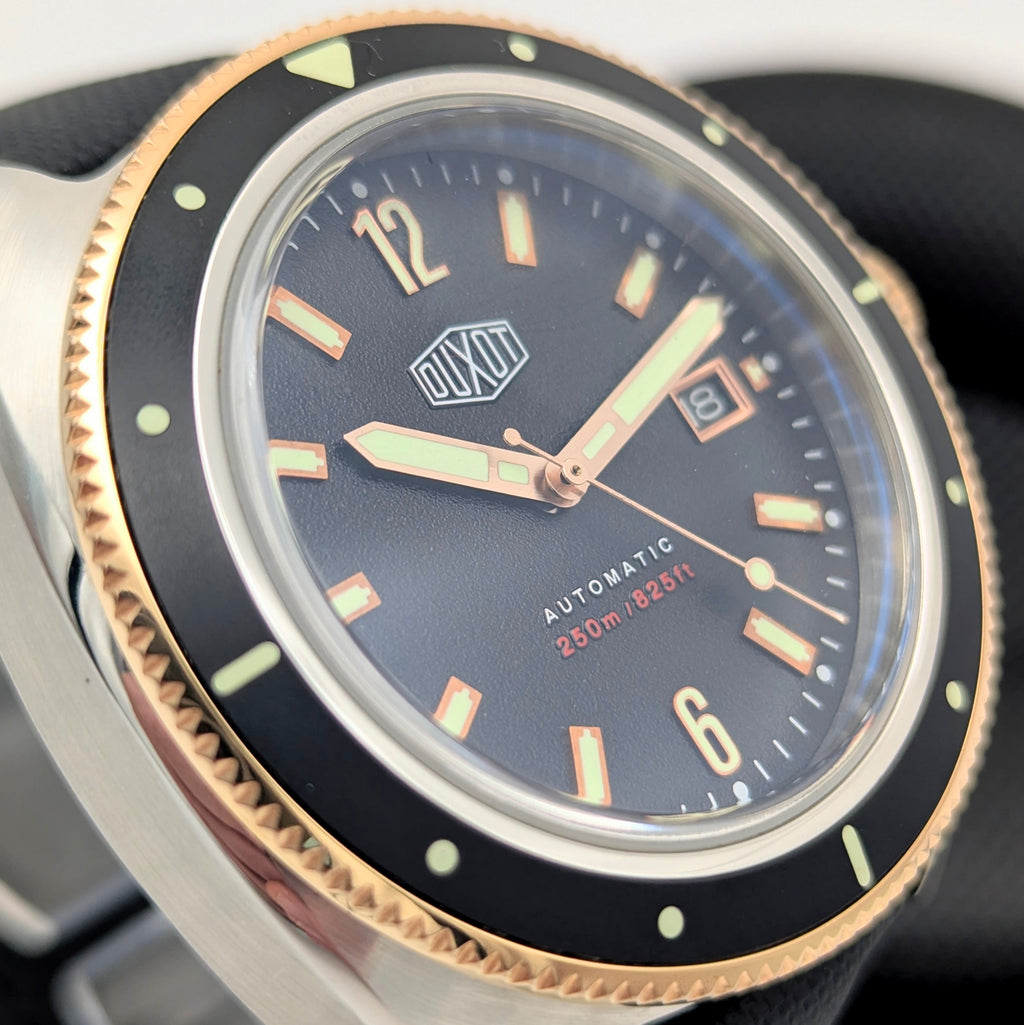 Duxot Fortius DX-2019 Automatic Diver – Black Dial, Two-Tone, DASSARI Strap