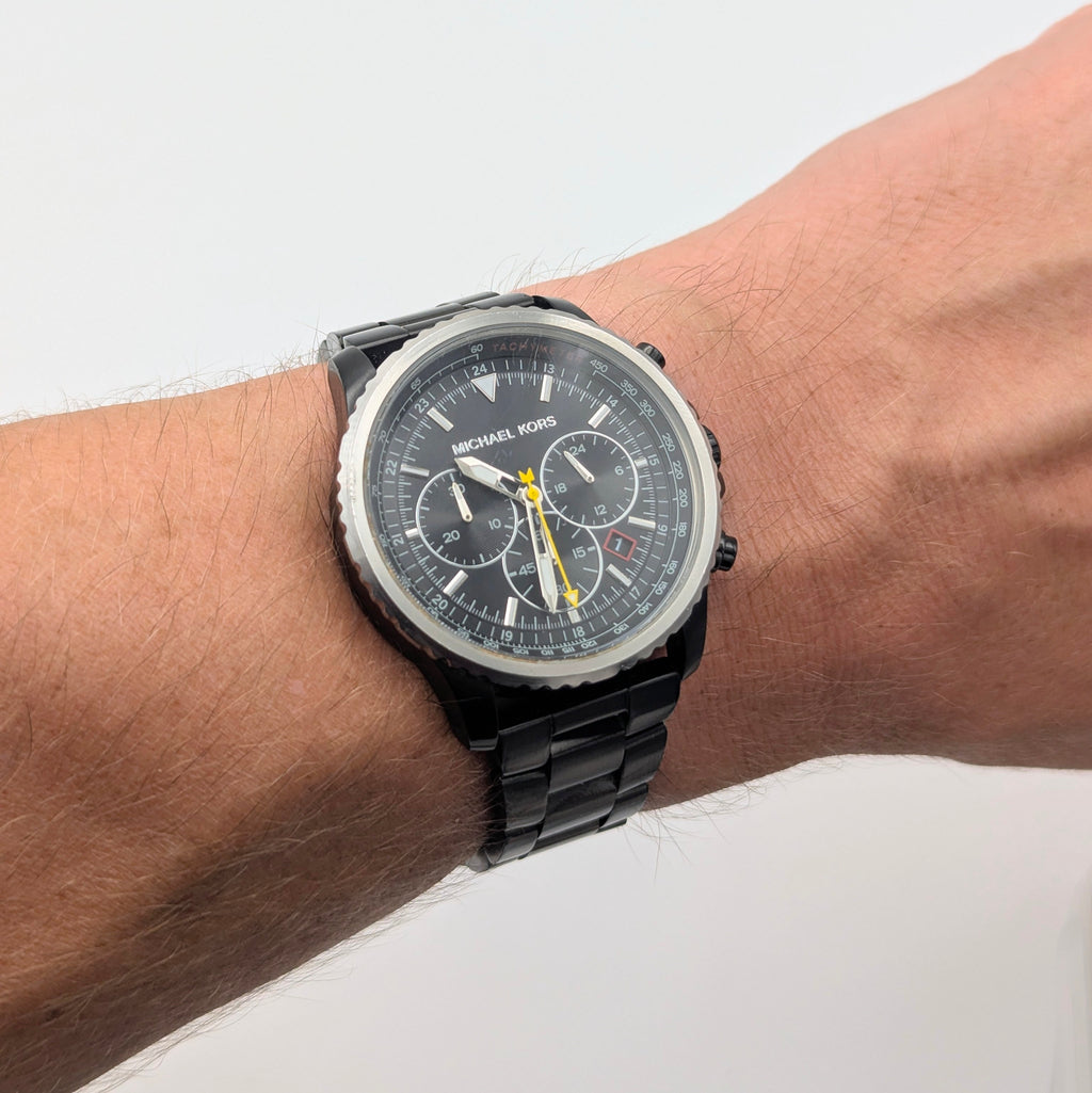 Michael Kors Lexington MK-8643 Chronograph — 45mm Black Ion-Plated, Japanese Quartz, Sold Naked - Bezel & Hide