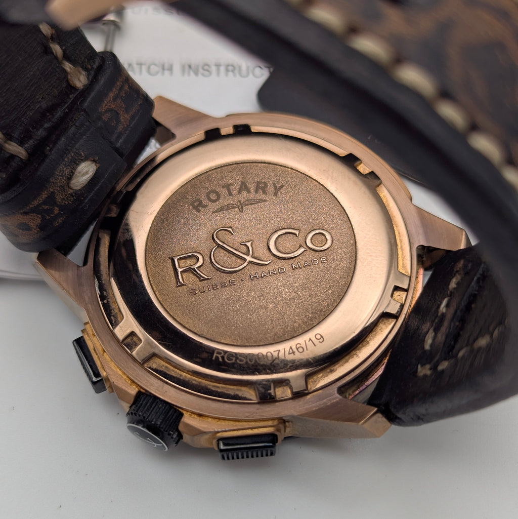 Rotary R&Co Suisse Chronograph — Bold Two-Tone Sports Chrono with Vintage Strap - Bezel & Hide