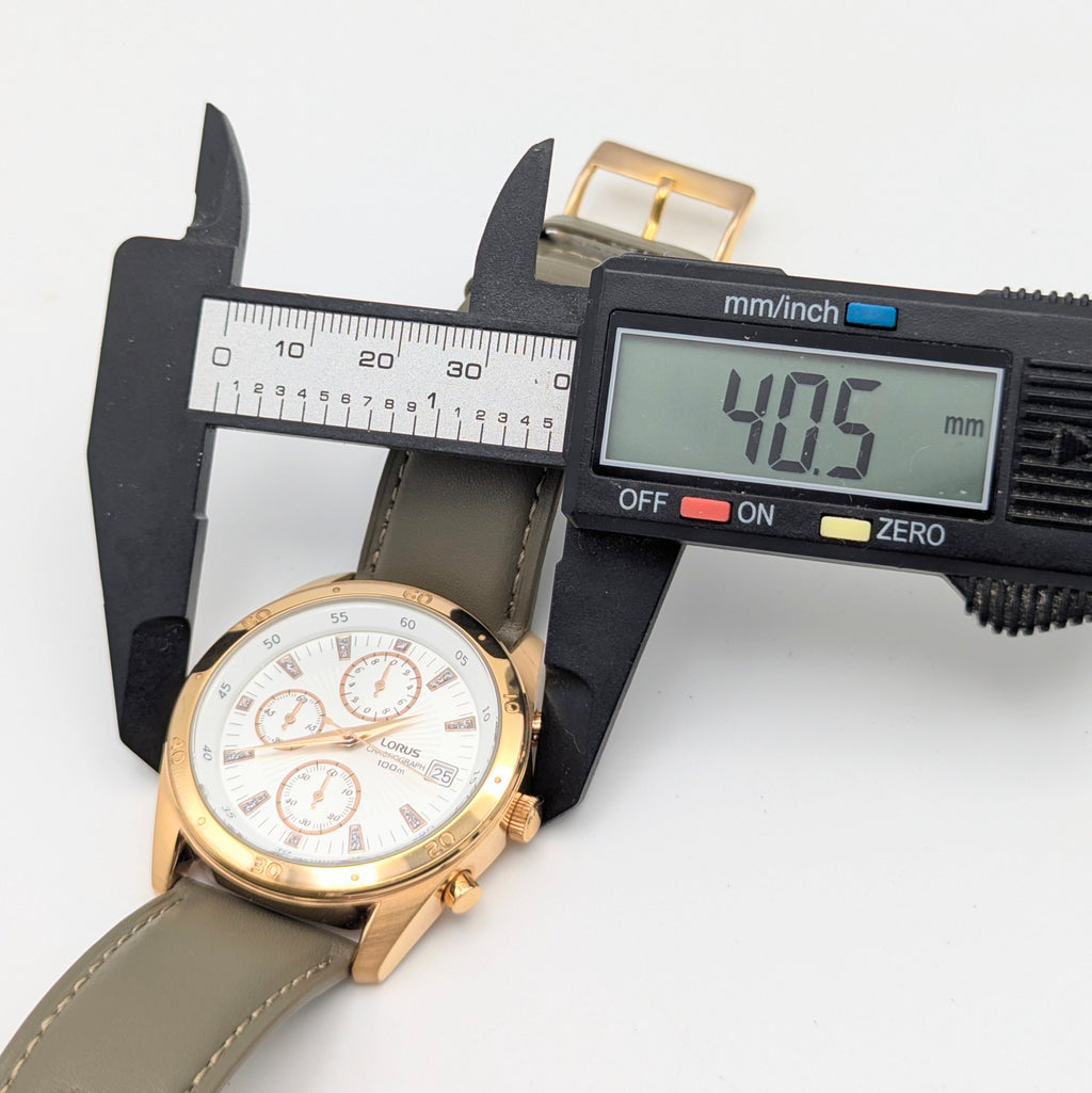 Lorus VD57-X024 Chronograph Men's Watch — Rose Gold-Tone, Black Dial - Bezel & Hide