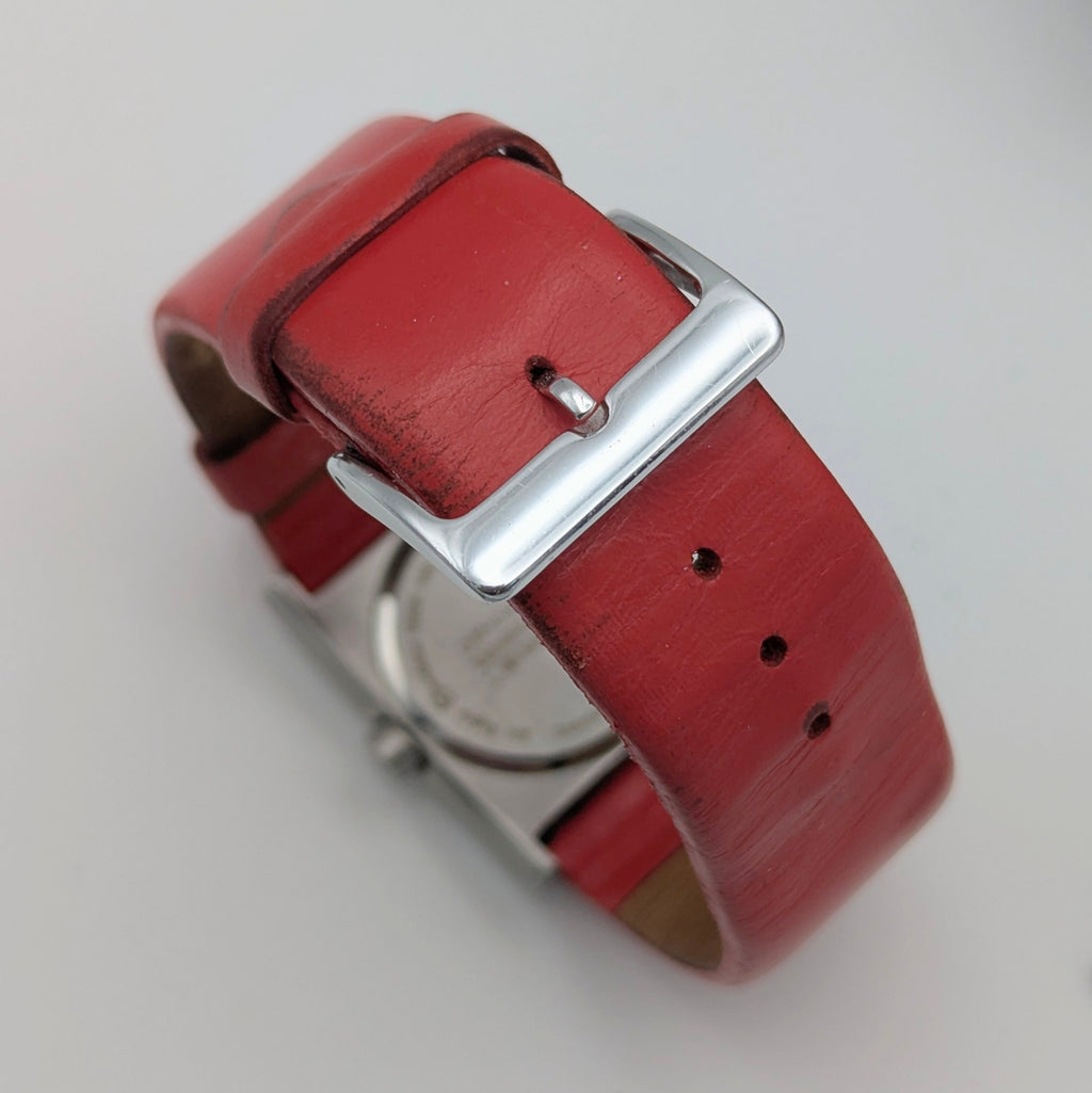 Mondaine Official Swiss Railways Watch L 30 388 OT 7S — Cushion Square, White Dial, Red Leather Strap - Bezel & Hide