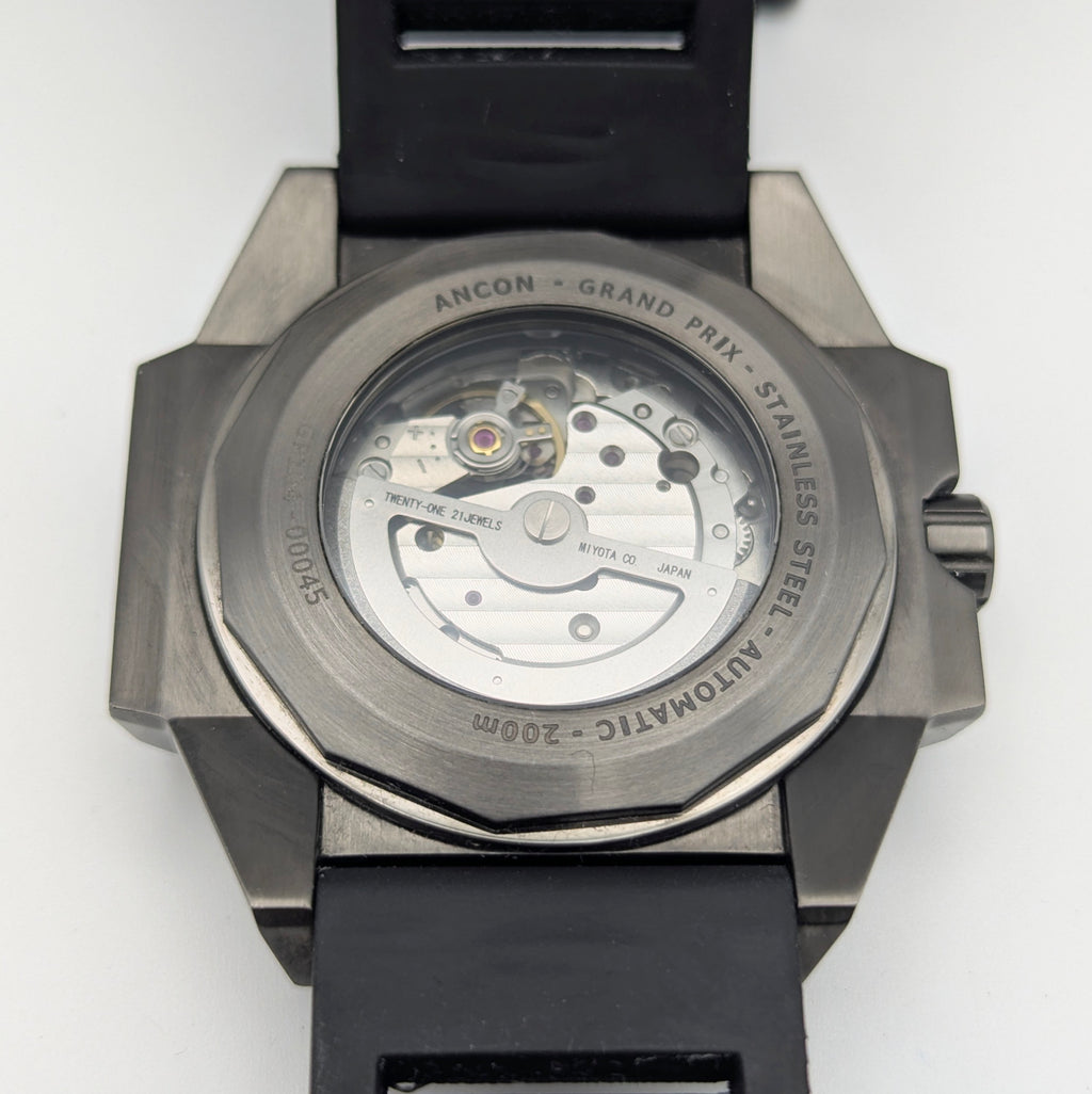 Ancon Grand Prix GP104-0045 Automatic Men's Watch — Gunmetal Black, 47mm, 200m - Bezel & Hide