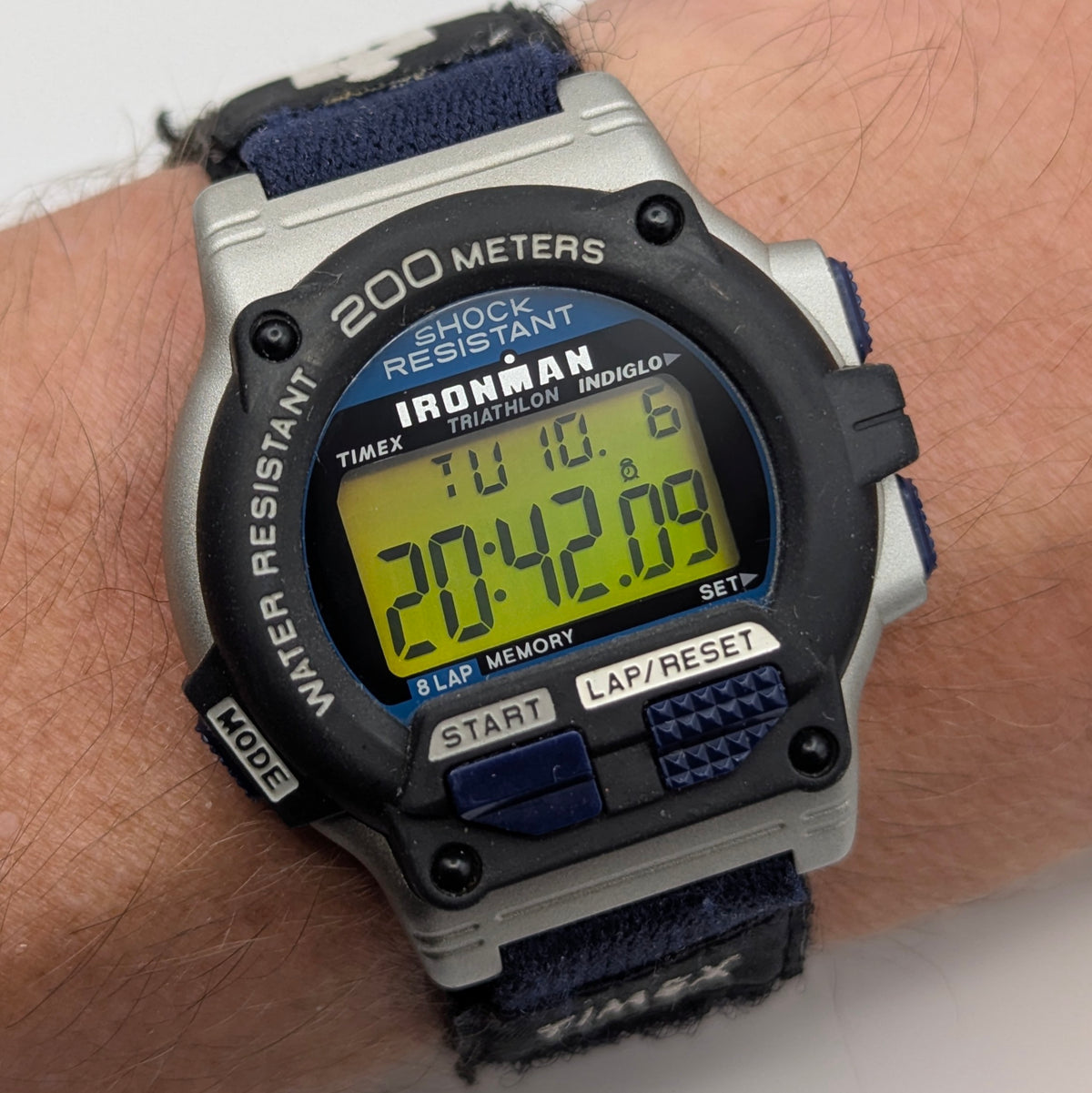 Timex Ironman Triathlon 8-Lap Digital Watch — INDIGLO, Original Strap, Vintage - Bezel & Hide