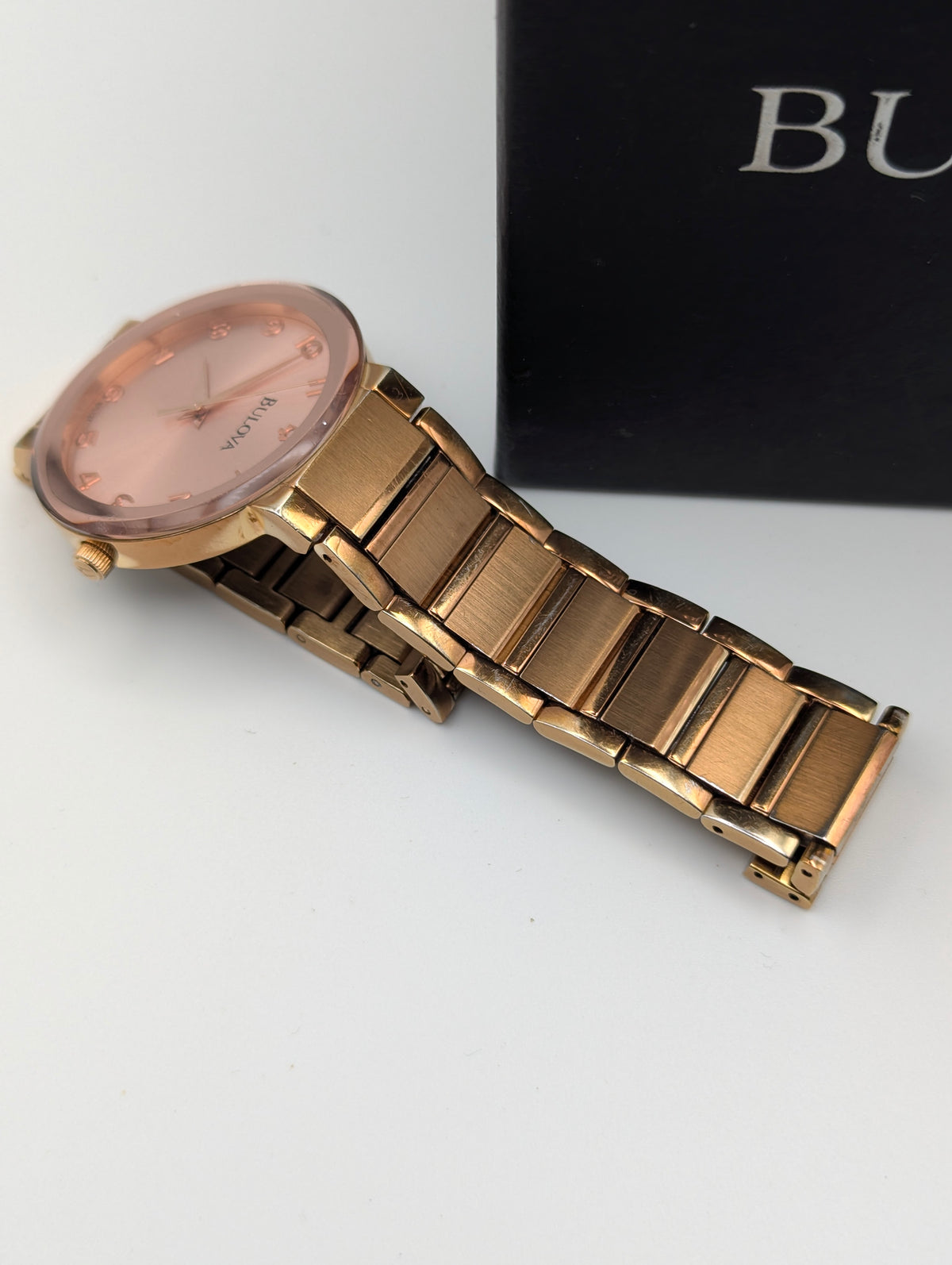 Bulova 97L127 Women's Pink Sunburst Dial Watch, Gold-Tone Bracelet, Boxed - Bezel & Hide