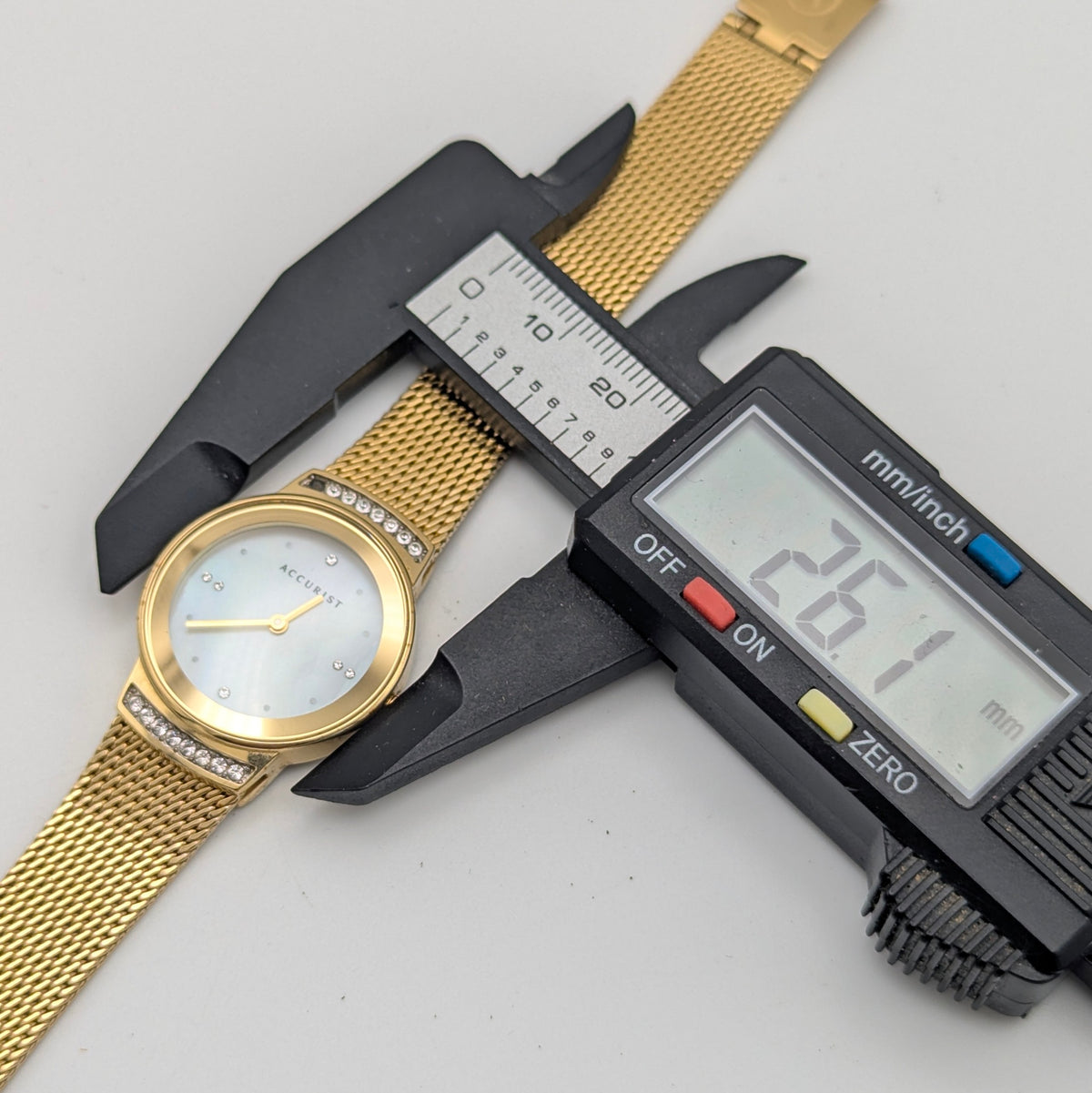 Accurist Ladies Gold-Tone Mesh Watch — Mother-of-Pearl Dial, Crystal-Set Lugs, Sold Naked - Bezel & Hide