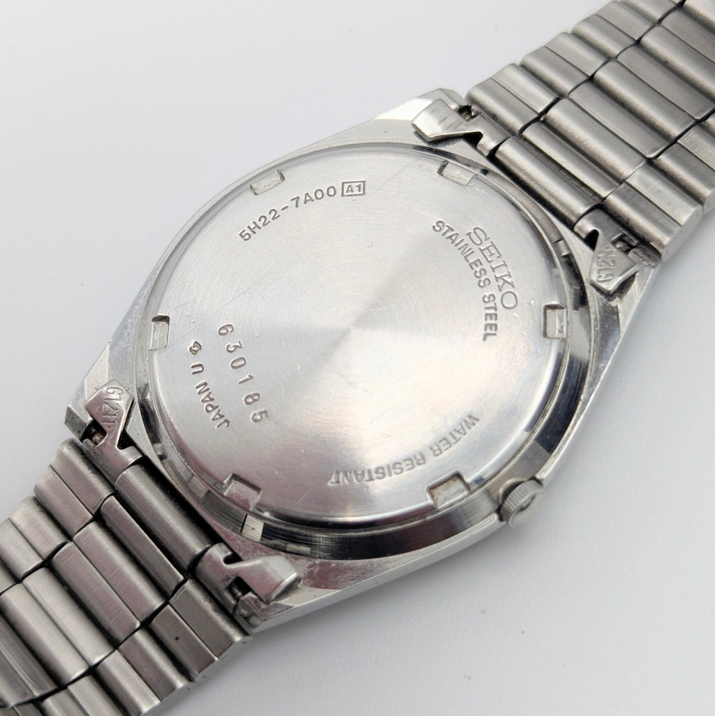 Seiko SQ 5H22 Vintage Quartz Watch 1986 — Silver Dial, Boxed - Bezel & Hide