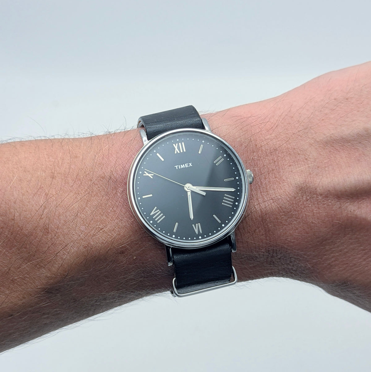 Timex Southview TW2R28600 Quartz — Black Dial, Black Leather NATO, Sold Naked - Bezel & Hide