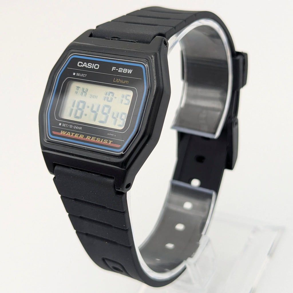 Casio F-28W Digital Quartz Watch | Black Resin & Blue Trim