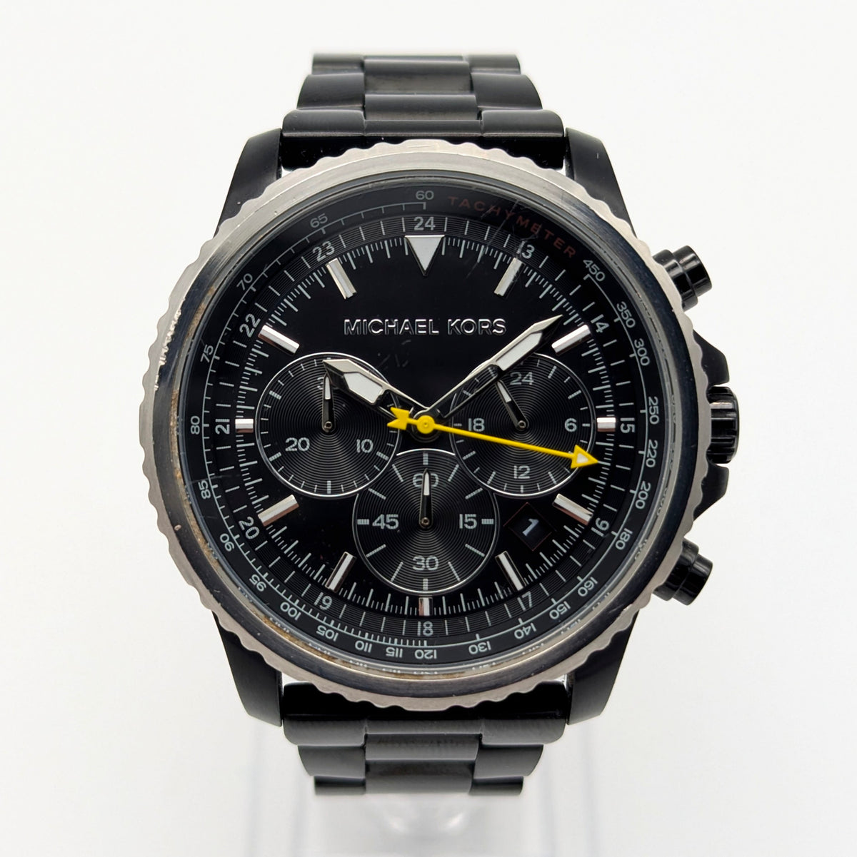 Michael Kors Lexington MK-8643 Chronograph — 45mm Black Ion-Plated, Japanese Quartz, Sold Naked - Bezel & Hide