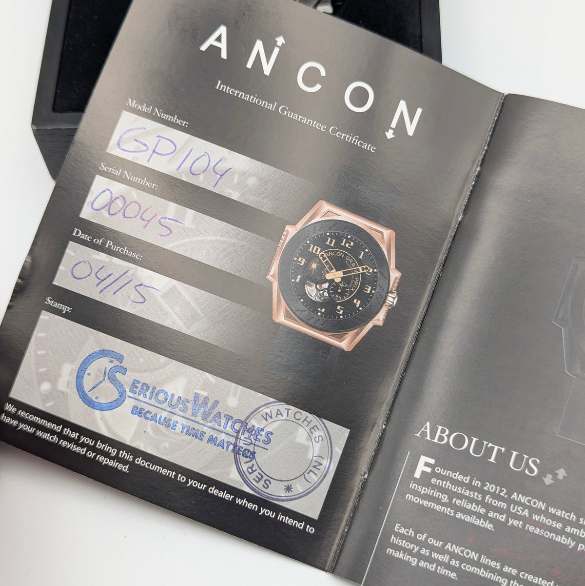 Ancon Grand Prix GP104-0045 Automatic Men's Watch — Gunmetal Black, 47mm, 200m - Bezel & Hide