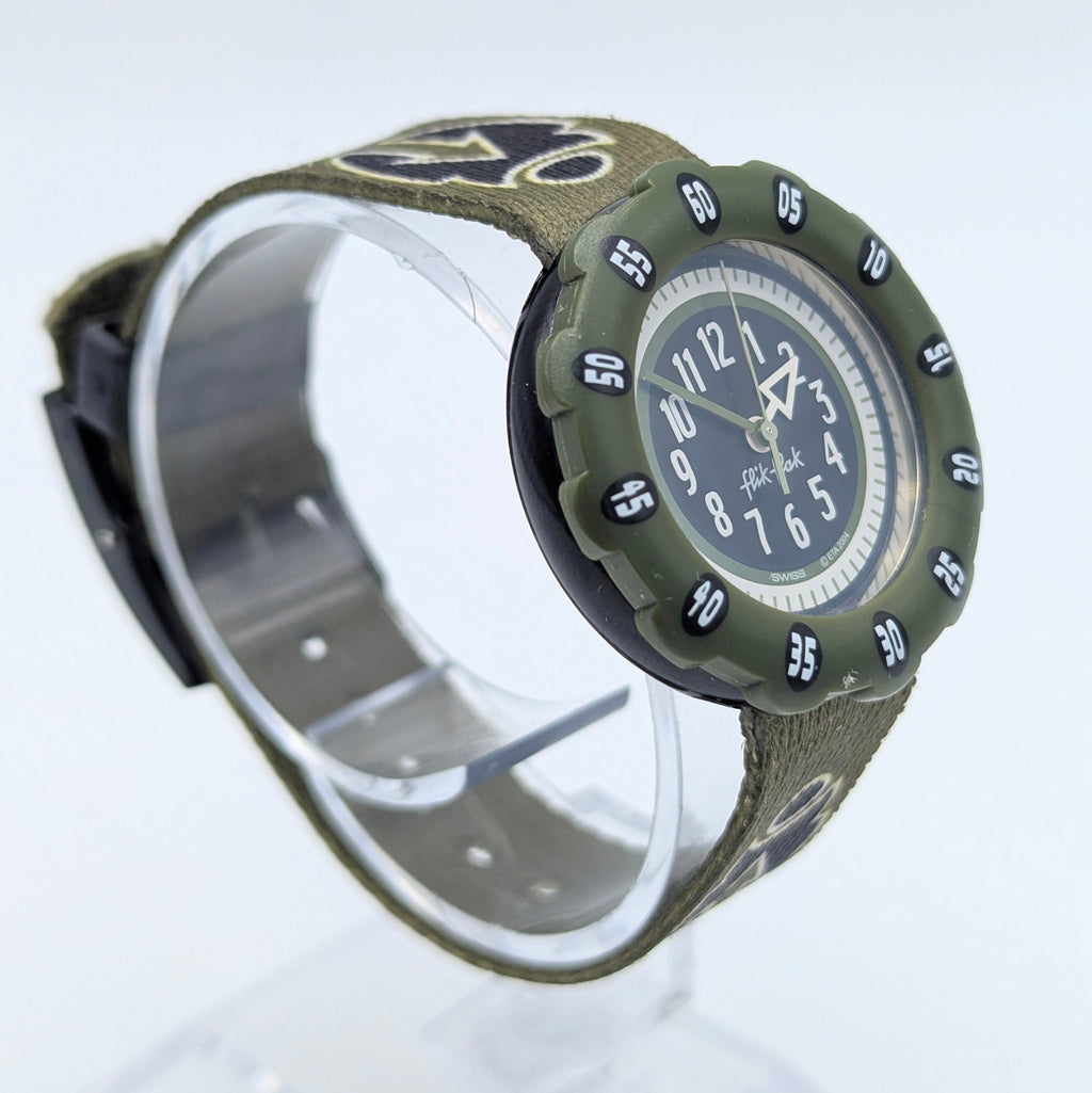 Flik Flak Kids Tribal Military Quartz Watch — Swiss Made, Time-Teaching Fun, Sold Naked - Bezel & Hide
