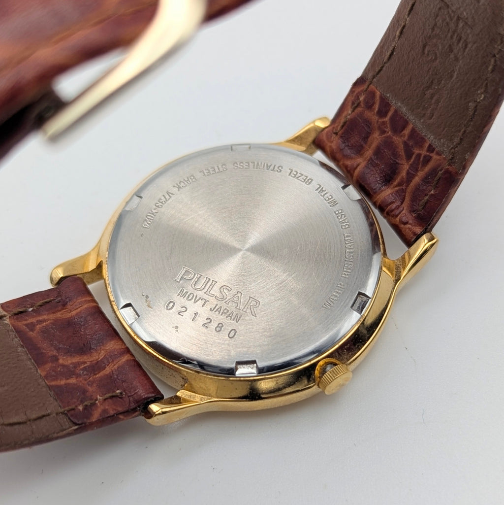 Pulsar Day-Date Dress Watch — Gold-Tone, White Dial, Sold Naked - Bezel & Hide