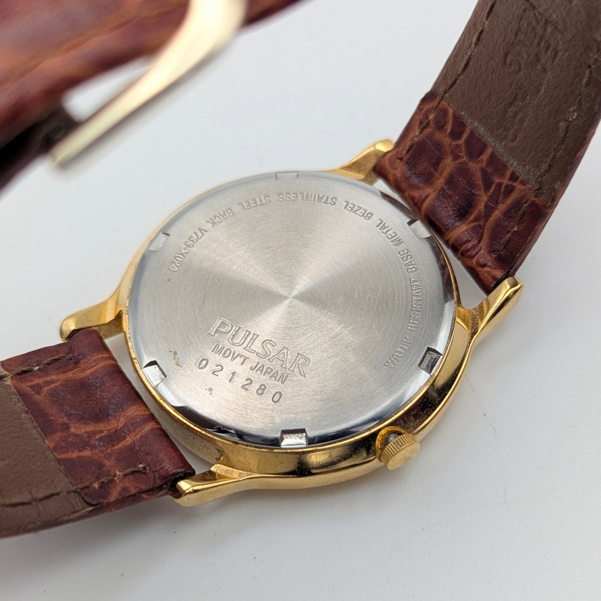 Pulsar Day-Date Dress Watch — Gold-Tone, White Dial, Sold Naked - Bezel & Hide