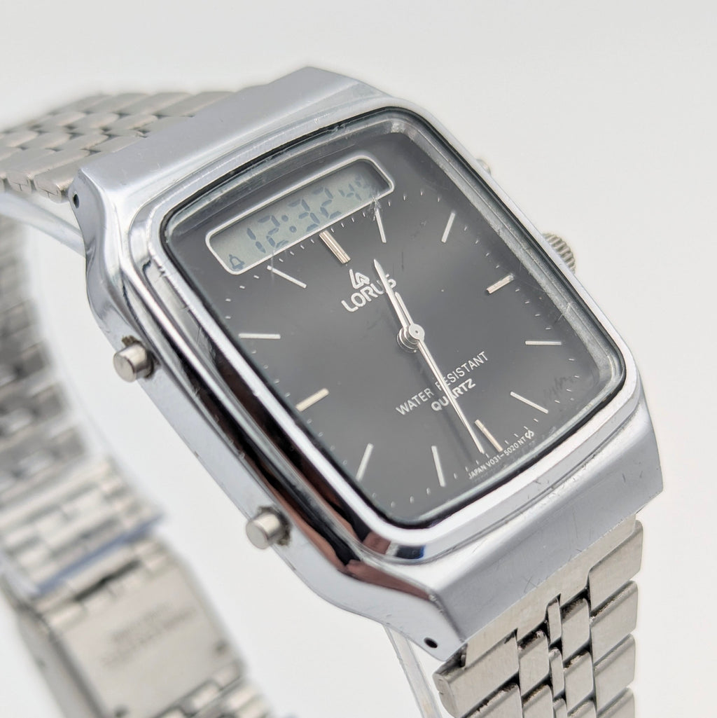 Lorus V031-5010 Ana-Digi Vintage Watch — Black Dial, Steel Bracelet, Sold Naked - Bezel & Hide