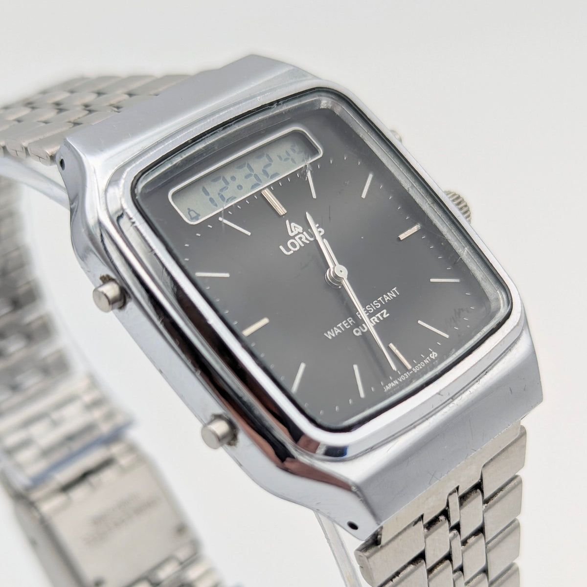 Lorus V031-5010 Ana-Digi Vintage Watch — Black Dial, Steel Bracelet, Sold Naked - Bezel & Hide