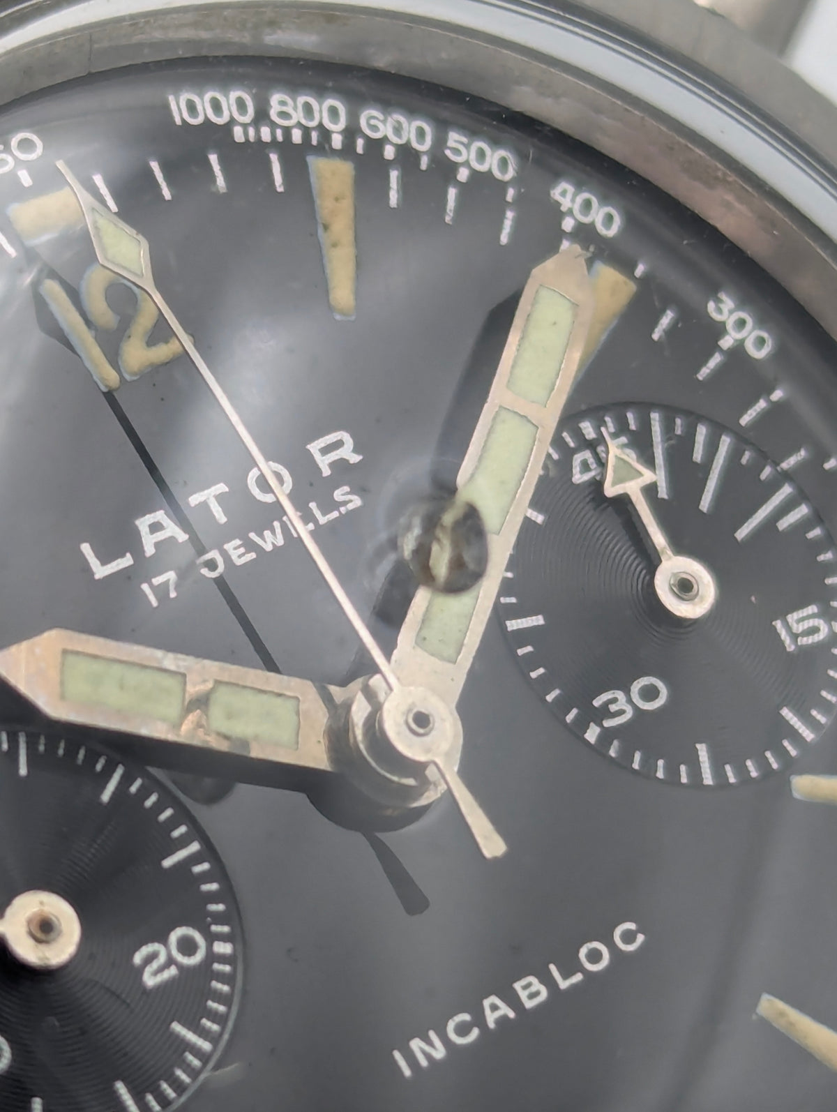Lator Landeron Manual-Wind Chronograph | Black Dial & Olive Green Strap