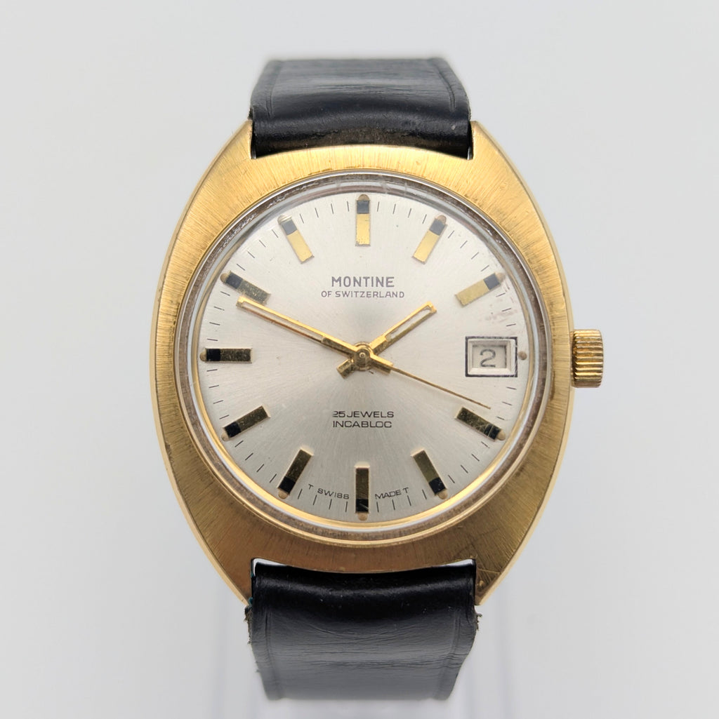 Montine of Switzerland Manual Wind Watch — 1970s Gold-Tone Elegance, Sold Naked - Bezel & Hide