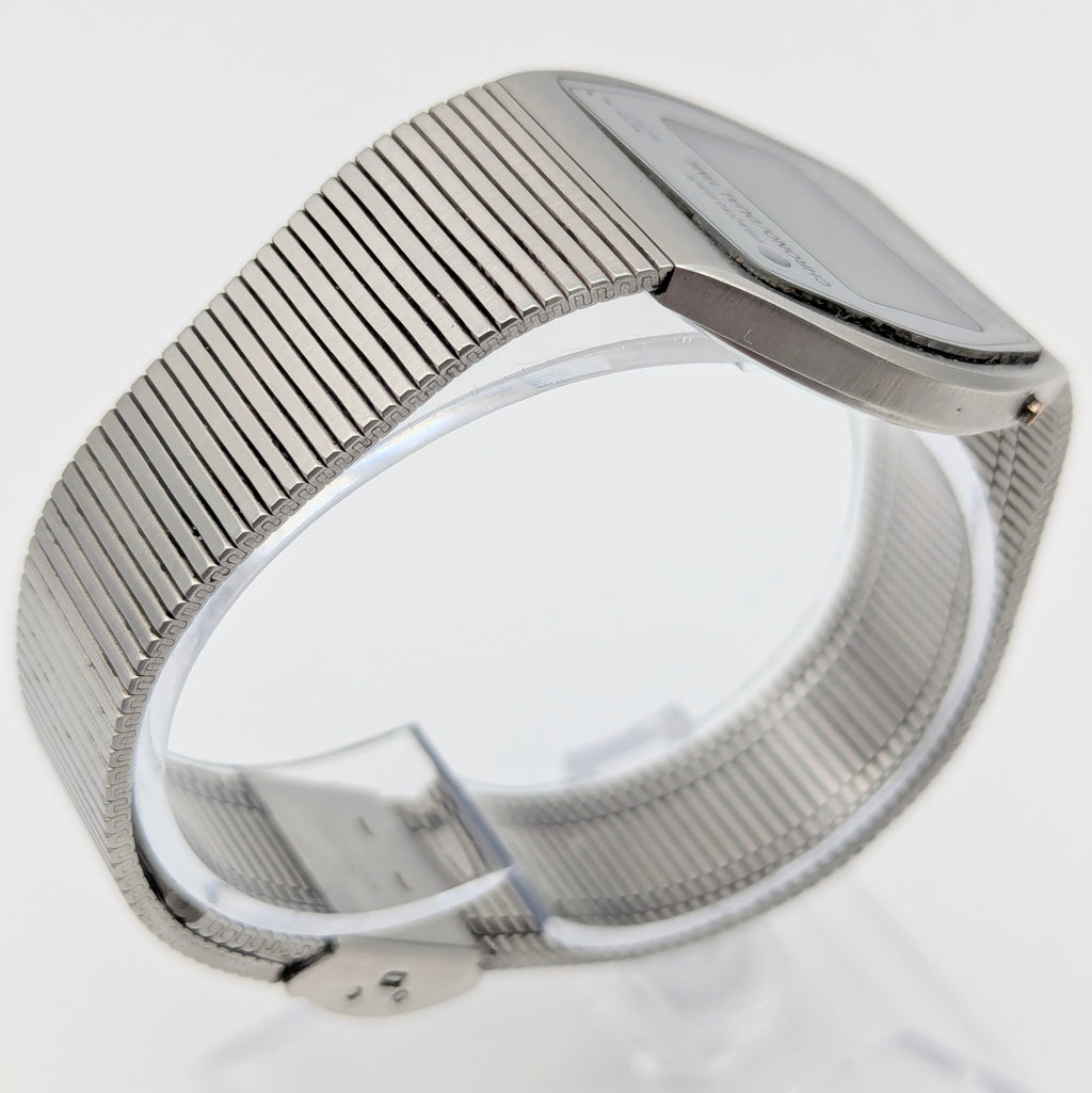 Trafalgar Chrono/Dual Time LCD Digital Watch — Vintage 1980s Silver-Tone on Integrated Bracelet, Sold Naked - Bezel & Hide