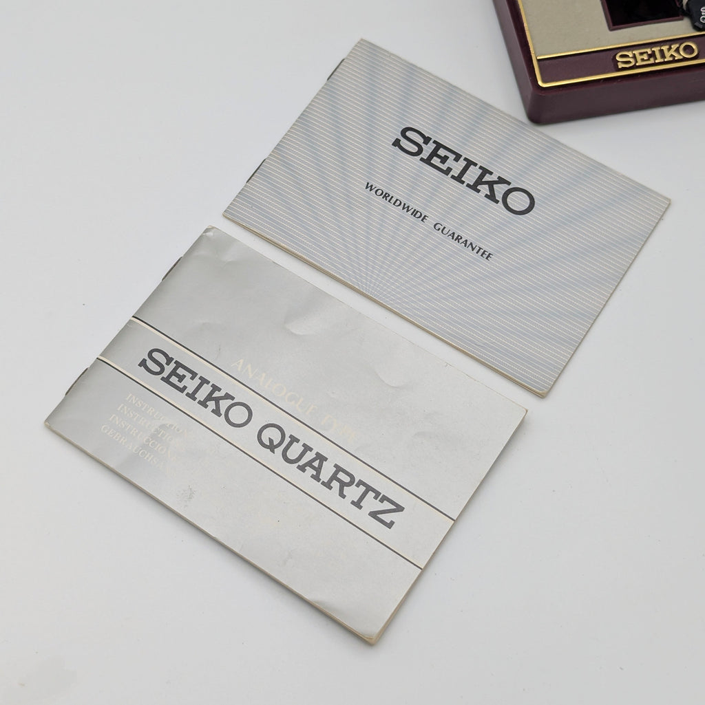 Seiko SQ 5H22 Vintage Quartz Watch 1986 — Silver Dial, Boxed - Bezel & Hide
