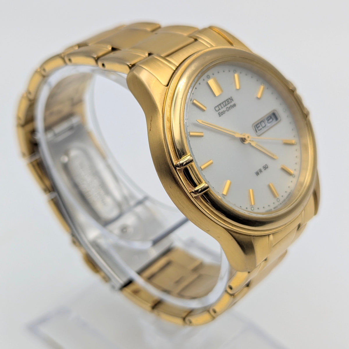 Citizen Eco-Drive Gold-Plated Day-Date Quartz Watch — White Dial, 35mm, Sold Naked - Bezel & Hide