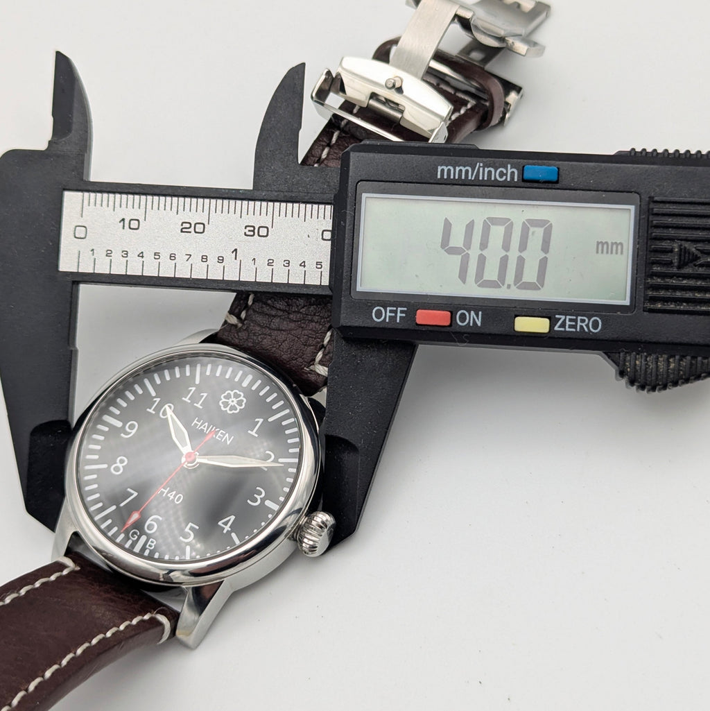 Haiken H40 Automatic Men's Watch — Anthracite Dial, G.B., Altitude-Tested, Brown Leather - Bezel & Hide