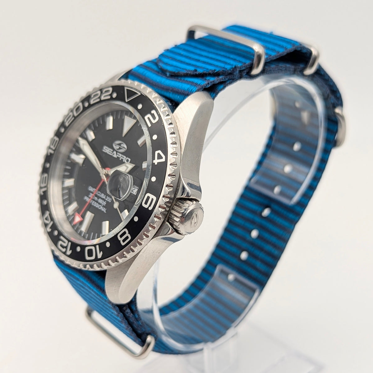 Seapro GMT Scuba 200 Professional Quartz — Black Dial, Steel Case, Sold Naked - Bezel & Hide